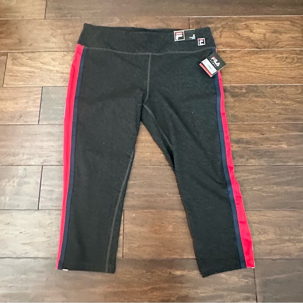 Fila Yoga Pants  Crop Capri Athletic XL Active Grey Red White Athleisure Gym NWT